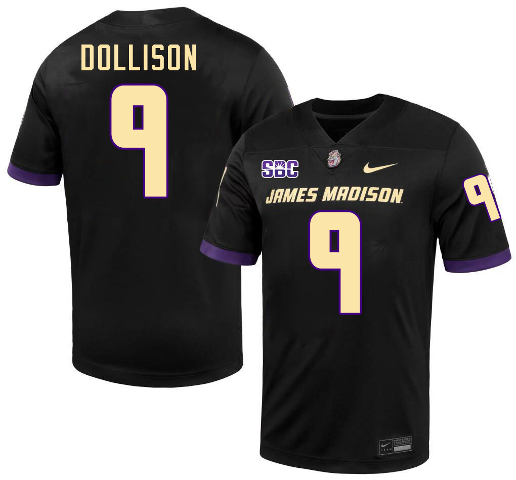 #9 Omarion Dollison JMU Jersey,James Madison Dukes Football Jerseys Stitched-Black